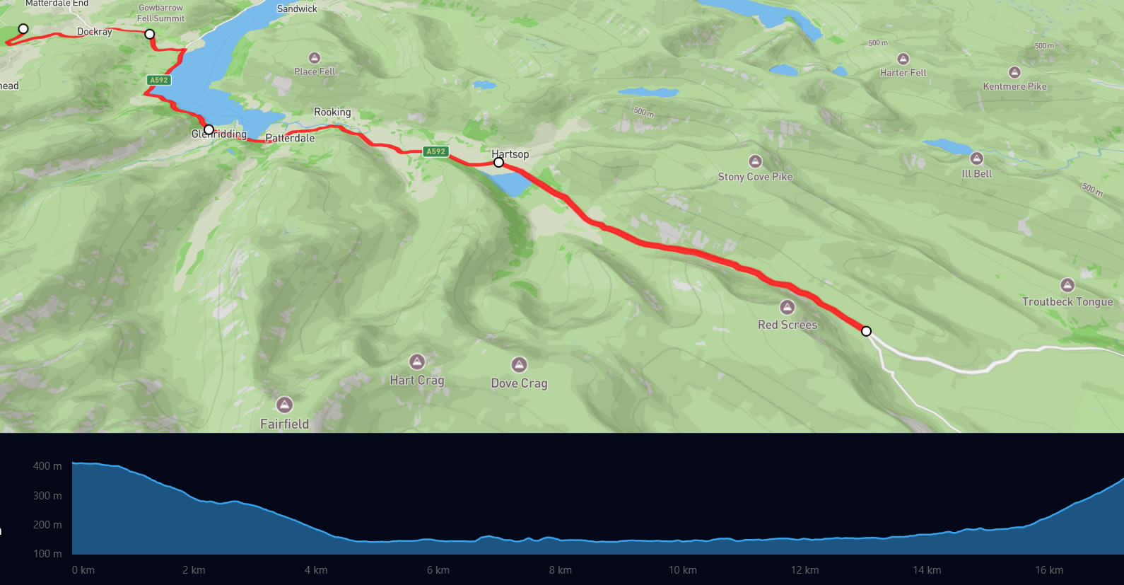 Ullswater to Kirkstone Map